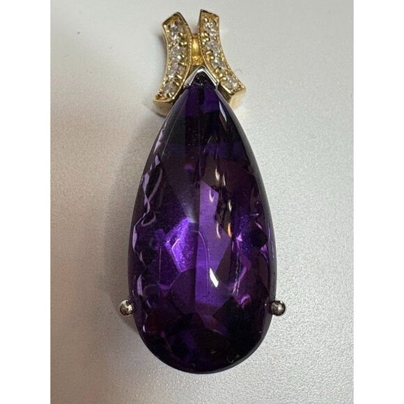 Jewelry - Vintage 14K Diamond and Teardrop Amethyst Pendant in Filigree Setting